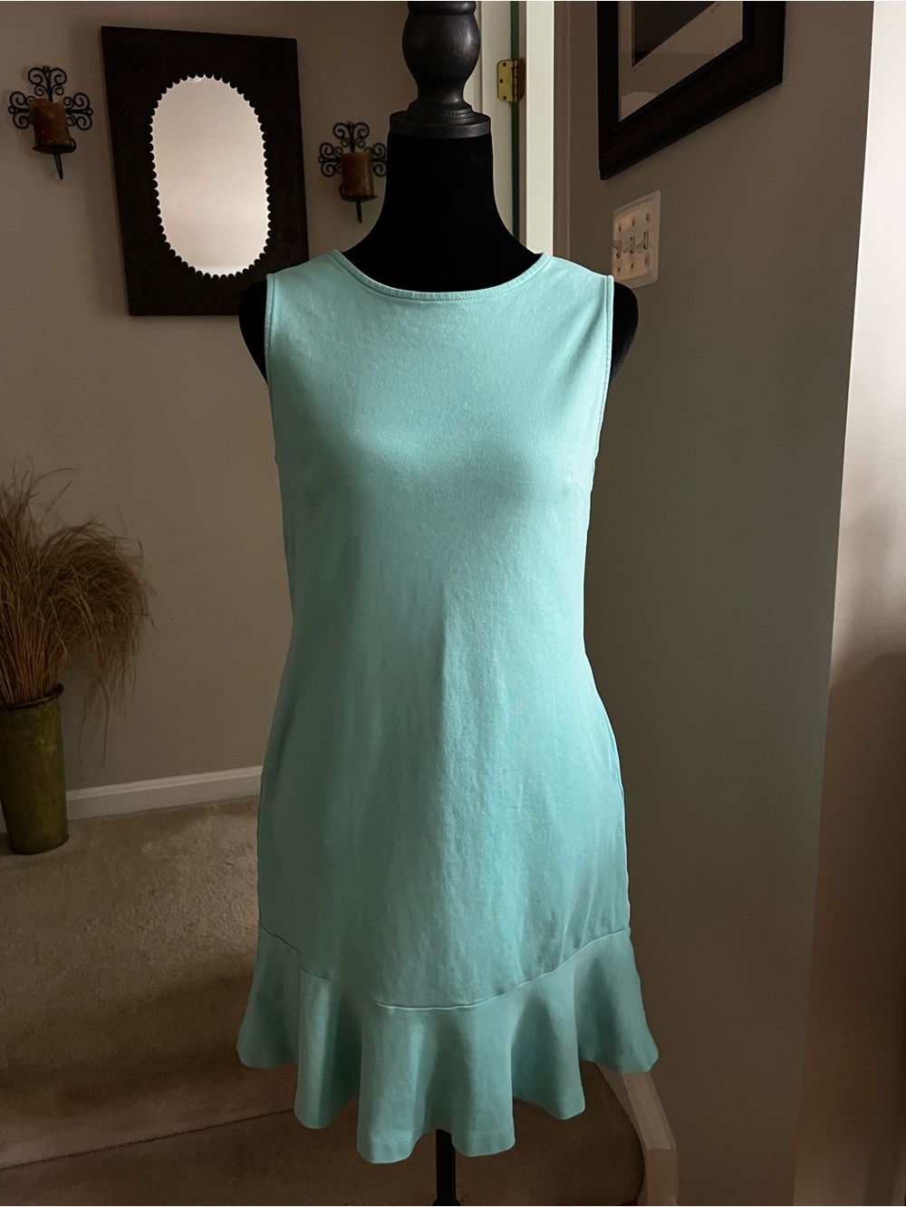 New York & Company Aqua Blue Ruffle Hem Dress with Back Cutout Size XS